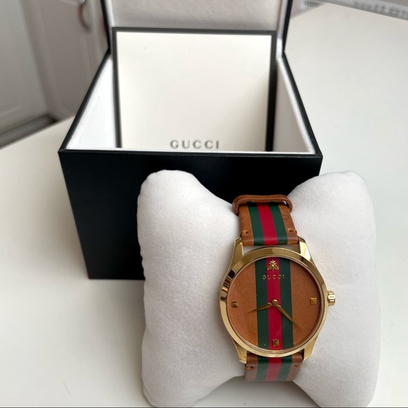 Gucci Accessories - Gucci G-Timeless Quartz Brown Dial with Stripe Motif Unisex Watch